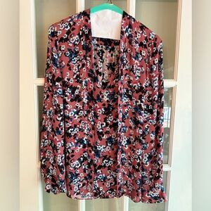 J Crew Pink Floral Silk Long Sleeve Tie-Neck Blouse Lightweight Old Money Preppy